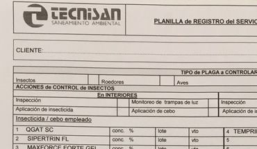Planilla de registro de servicio de control de plagas