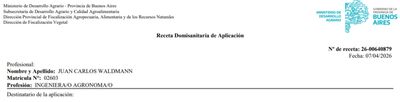 Receta de aplicación de productos domisanitarios